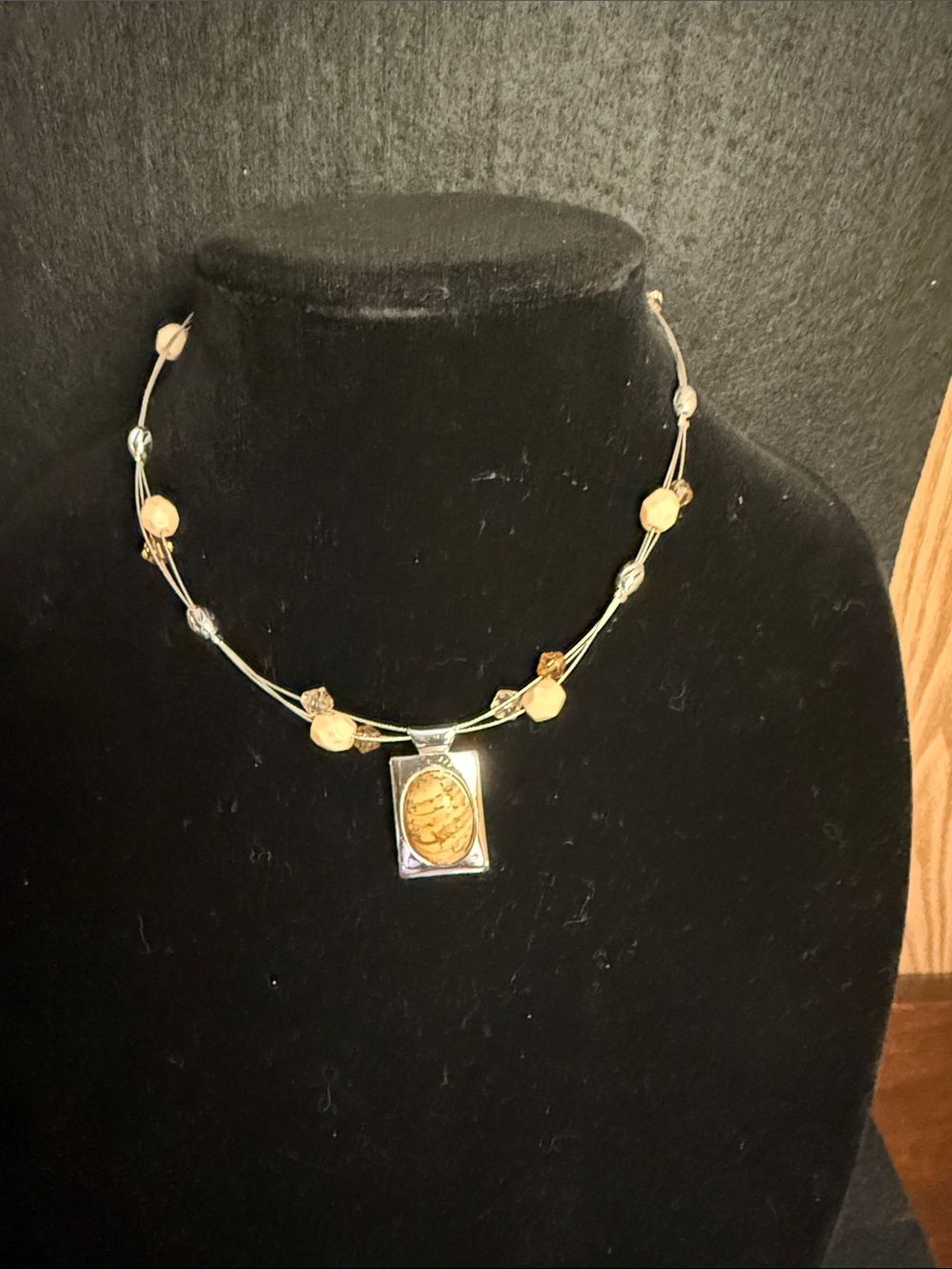 Gold-Tone Multi-Strand Necklace with Amber-Style Pendant